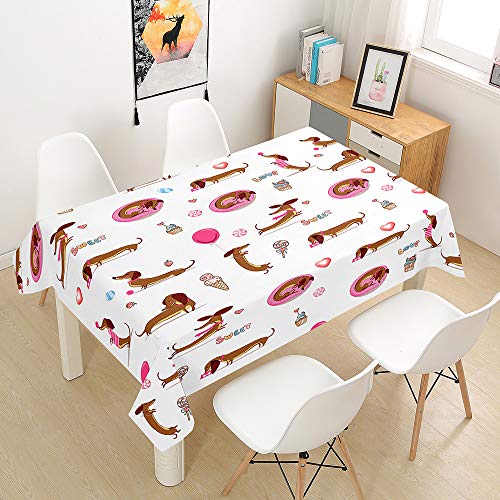 FANSU Tischdecke Wasserdicht Tischwäsche, Rechteckige Wasserabweisend Abwaschbar 3D Dackel Tischtuch Draussen Küchentischabdeckung für Küche Outdoor Garten Dekoration (EIS,140x160cm) von FANSU