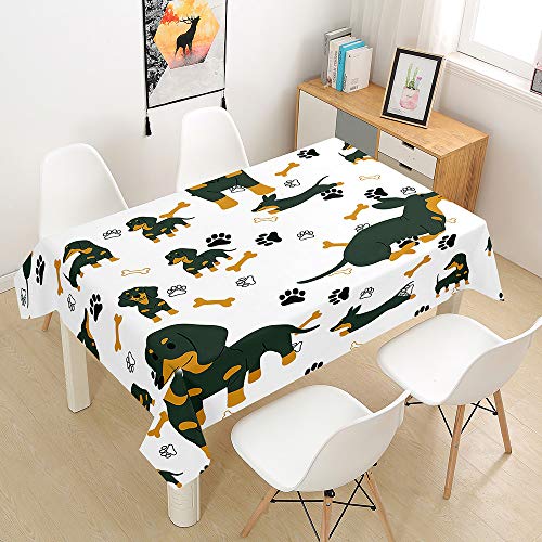 FANSU Tischdecke Wasserdicht Tischwäsche, Rechteckige Wasserabweisend Abwaschbar 3D Dackel Tischtuch Draussen Küchentischabdeckung für Küche Outdoor Garten Dekoration (Grüner Dackel,140x220cm) von FANSU