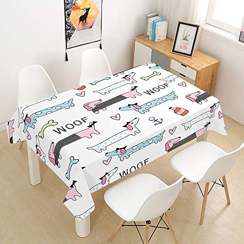 FANSU Tischdecke Wasserdicht Tischwäsche, Rechteckige Wasserabweisend Abwaschbar 3D Dackel Tischtuch Draussen Küchentischabdeckung für Küche Outdoor Garten Dekoration (Liebes Hund,100x140cm) von FANSU
