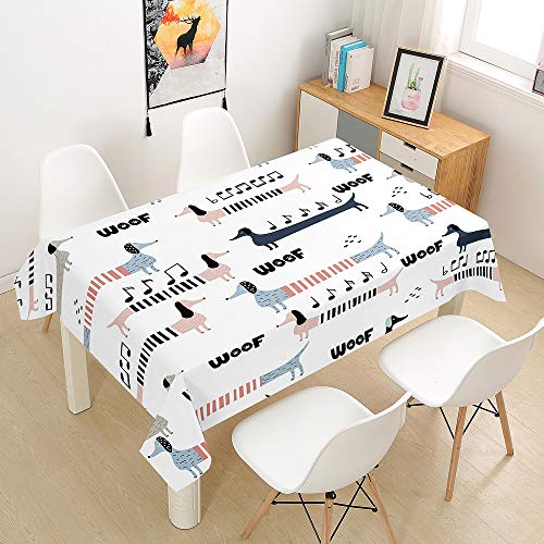 FANSU Tischdecke Wasserdicht Tischwäsche, Rechteckige Wasserabweisend Abwaschbar 3D Dackel Tischtuch Draussen Küchentischabdeckung für Küche Outdoor Garten Dekoration (Musik Note,140x260cm) von FANSU