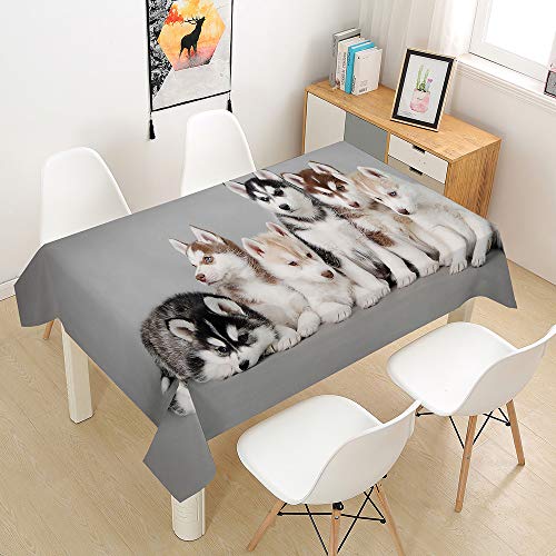 FANSU Tischdecke Wasserdicht Tischwäsche, Rechteckige Wasserabweisend Abwaschbar 3D Hund Tischtuch Draussen Küchentischabdeckung für Küche Outdoor Garten Dekoration (Alaskan,140x180cm) von FANSU
