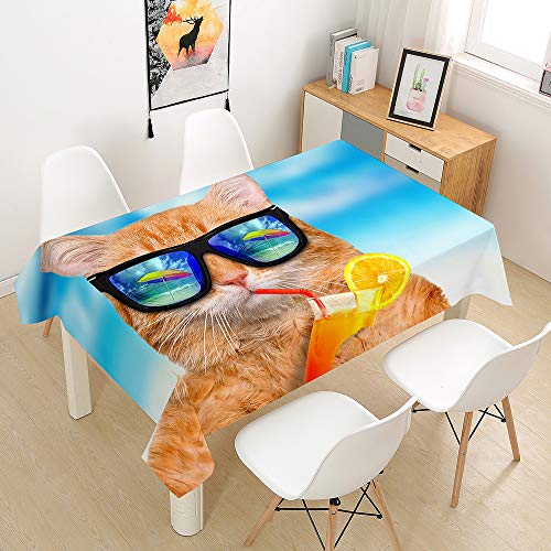 FANSU Tischdecke Wasserdicht Tischwäsche, Rechteckige Wasserabweisend Abwaschbar 3D Katze Tischtuch Draussen Küchentischabdeckung für Küche Outdoor Garten Dekoration (Hawaii,60x60cm) von FANSU