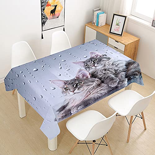 FANSU Tischdecke Wasserdicht Tischwäsche, Rechteckige Wasserabweisend Abwaschbar 3D Katze Tischtuch für Küche Garten Outdoor Esstisch Dekoration (Paar Katze,140x220cm) von FANSU