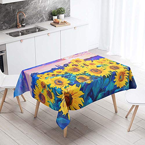 FANSU Tischdecke Wasserdicht Tischwäsche, Rechteckige Wasserabweisend Abwaschbar 3D Sonnenblume Tischtuch Draussen Küchentischabdeckung für Outdoor Garten Küche (Lavendel,100x140cm) von FANSU
