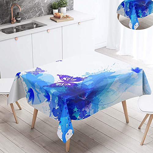 FANSU Tischdecke Wasserdicht Tischwäsche, Rechteckige Wasserabweisend Abwaschbar 3D Tischtuch Draussen Küchentischabdeckung für Outdoor Garten Küche Dekoration (Blaue Tinte,90x90cm) von FANSU