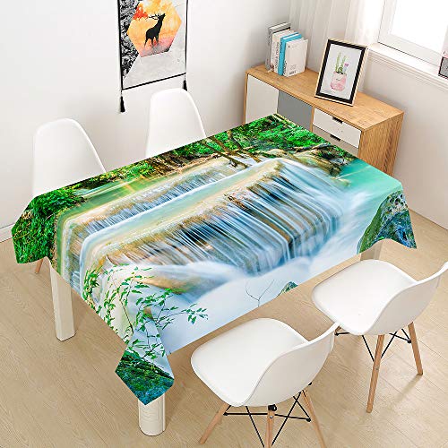 FANSU Tischdecke Wasserdicht Tischwäsche, Rechteckige Wasserabweisend Abwaschbar 3D Wasser Tischtuch Draussen Küchentischabdeckung für Küche Outdoor Garten Dekoration (Wald,140x160cm) von FANSU