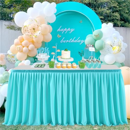 FANSU Tischrock Party, Tischrock Tisch Rock Deko Tischdecke Rund Rechteckig Tischdekoration für Geburtstag Kuchen Hochzeit Bankett Babyparty Taufe Weihnachten (Cyan,14FT/427x77cm) von FANSU