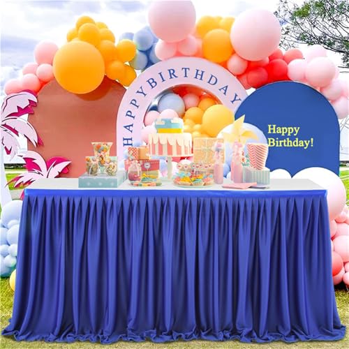 FANSU Tischrock Party, Tischrock Tisch Rock Deko Tischdecke Rund Rechteckig Tischdekoration für Geburtstag Kuchen Hochzeit Bankett Babyparty Taufe Weihnachten (Dunkelblau,9FT/275x77cm) von FANSU