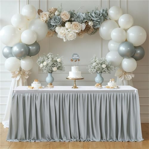 FANSU Tischrock Party, Tischrock Tisch Rock Deko Tischdecke Rund Rechteckig Tischdekoration für Geburtstag Kuchen Hochzeit Bankett Babyparty Taufe Weihnachten (Grau,6FT/183x77cm) von FANSU
