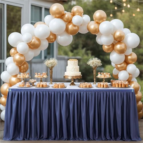 FANSU Tischrock Party, Tischrock Tisch Rock Deko Tischdecke Rund Rechteckig Tischdekoration für Geburtstag Kuchen Hochzeit Bankett Babyparty Taufe Weihnachten (Marineblau,9FT/275x77cm) von FANSU