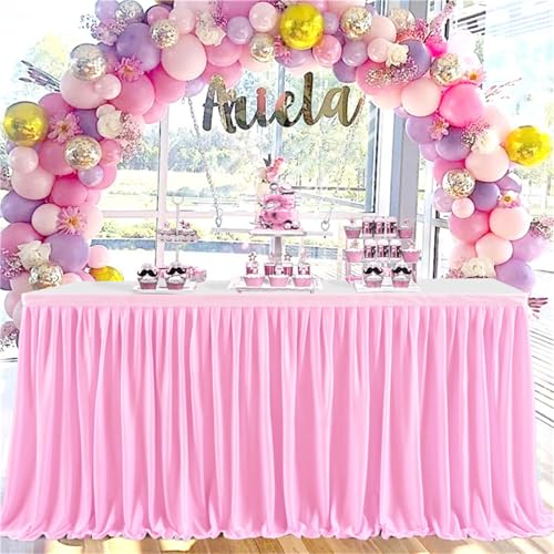 FANSU Tischrock Party, Tischrock Tisch Rock Deko Tischdecke Rund Rechteckig Tischdekoration für Geburtstag Kuchen Hochzeit Bankett Babyparty Taufe Weihnachten (Rosa,14FT/427x77cm) von FANSU