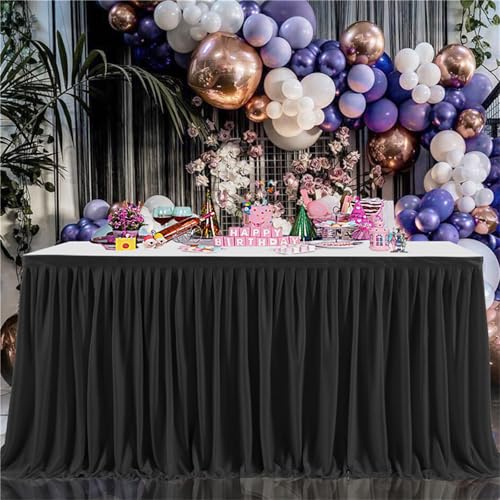 FANSU Tischrock Party, Tischrock Tisch Rock Deko Tischdecke Rund Rechteckig Tischdekoration für Geburtstag Kuchen Hochzeit Bankett Babyparty Taufe Weihnachten (Schwarz,9FT/275x77cm) von FANSU