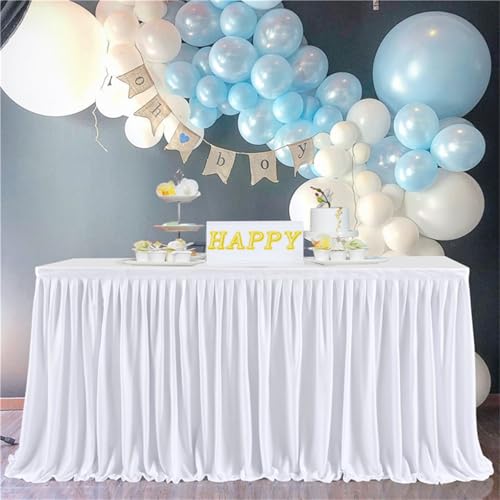 FANSU Tischrock Party, Tischrock Tisch Rock Deko Tischdecke Rund Rechteckig Tischdekoration für Geburtstag Kuchen Hochzeit Bankett Babyparty Taufe Weihnachten (Weiß,6FT/183x77cm) von FANSU
