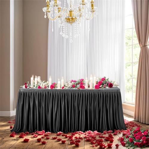 FANSU Tischrock Party,Tischrock Tisch Rock Deko Tischdecke Rund Rechteckig Tischdekoration für Geburtstag Kuchen Hochzeit Bankett Babyparty Taufe Weihnachten (Schwarz,4FT/122x78cm) von FANSU