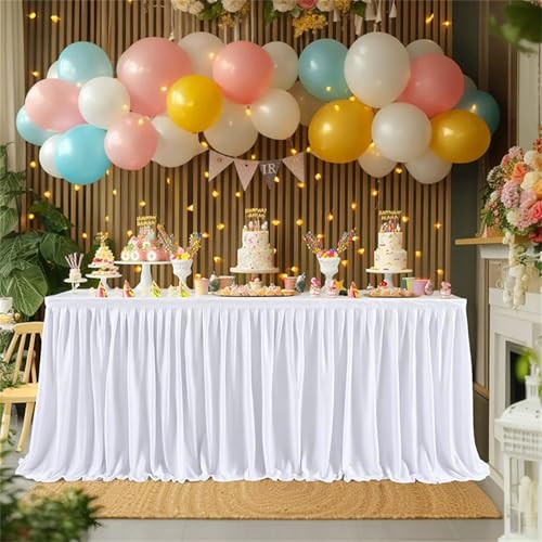 FANSU Tischrock Party,Tischrock Tisch Rock Deko Tischdecke Rund Rechteckig Tischdekoration für Geburtstag Kuchen Hochzeit Bankett Babyparty Taufe Weihnachten (Weiß,14FT/426x78cm) von FANSU