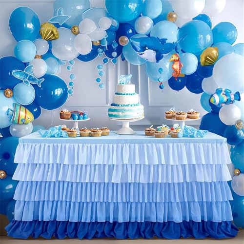 FANSU Tüll Tischrock, Bunt Farbverlauf Tischrock Party Tisch Rock Deko Tischdecke Rund Rechteckig Tischdekoration für Geburtstag Kuchen Hochzeit Bankett Babyparty (Blau,14FT/427x77cm) von FANSU