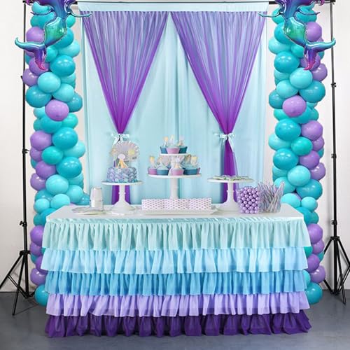 FANSU Tüll Tischrock, Bunt Farbverlauf Tischrock Party Tisch Rock Deko Tischdecke Rund Rechteckig Tischdekoration für Geburtstag Kuchen Hochzeit Bankett Babyparty (Blau + Lila,14FT/427x77cm) von FANSU
