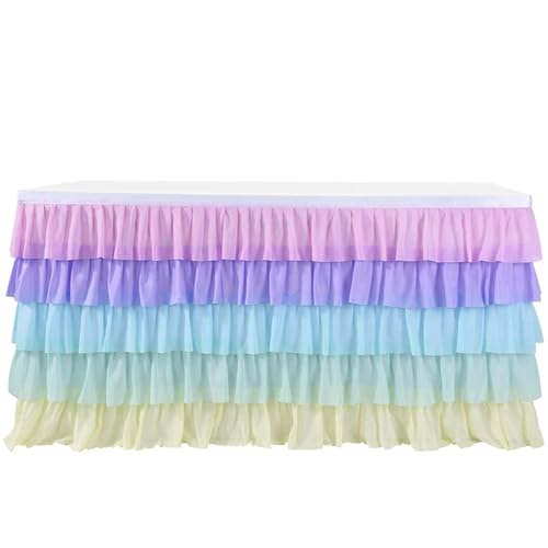FANSU Tüll Tischrock, Bunt Farbverlauf Tischrock Party Tisch Rock Deko Tischdecke Rund Rechteckig Tischdekoration für Geburtstag Kuchen Hochzeit Bankett Babyparty (Farbverlauf,9FT/275x77cm) von FANSU