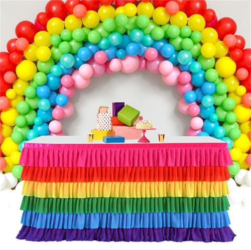 FANSU Tüll Tischrock, Bunt Regenbogen Tischrock Party Tisch Rock Deko Tischdecke Rund Rechteckig Tischdekoration für Geburtstag Kuchen Hochzeit Bankett Babyparty (Mehrfarbig,14FT/427x77cm) von FANSU