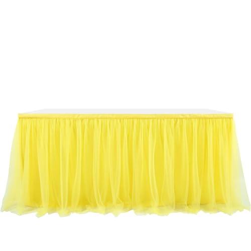 FANSU Tüll Tischrock, Doppelschicht Tischröcke Party Deko Tischrock Tisch Rock Tischdekoration, für Hochzeit Bankett Babyparty Taufe Weihnachten Geburtstag Kuchen (6FT/183x77cm,Gelb) von FANSU