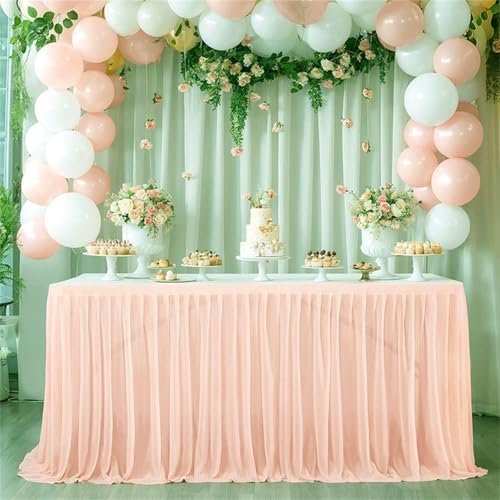 FANSU Tüll Tischrock, Tischrock Party Doppelschicht Tisch Rock Deko Tischdecke Rund Rechteckig Tischdekoration für Geburtstag Kuchen Hochzeit Babyparty Weihnachten (Blassrosa,14FT/426x75cm) von FANSU
