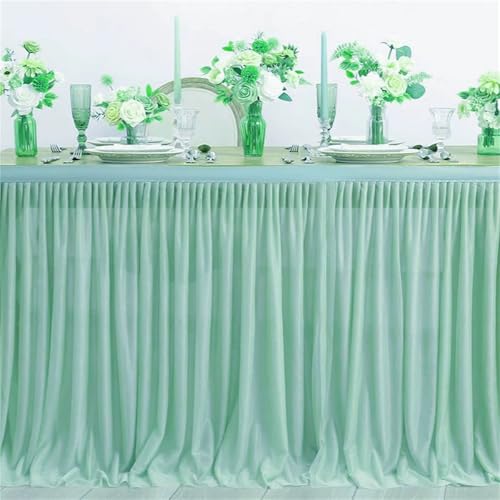 FANSU Tüll Tischrock, Tischrock Party Doppelschicht Tisch Rock Deko Tischdecke Rund Rechteckig Tischdekoration für Geburtstag Kuchen Hochzeit Babyparty Weihnachten (Cyan,14FT/426x75cm) von FANSU