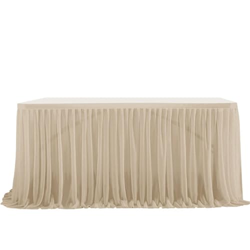 FANSU Tüll Tischrock, Tischrock Party Doppelschicht Tisch Rock Deko Tischdecke Rund Rechteckig Tischdekoration für Geburtstag Kuchen Hochzeit Babyparty Weihnachten (Graubraun,14FT/426x75cm) von FANSU