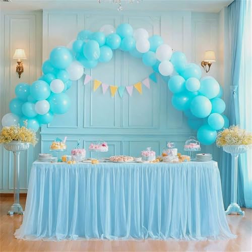 FANSU Tüll Tischrock, Tischrock Party Doppelschicht Tisch Rock Deko Tischdecke Rund Rechteckig Tischdekoration für Geburtstag Kuchen Hochzeit Babyparty Weihnachten (Hellblau,14FT/426x75cm) von FANSU