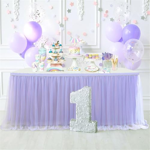 FANSU Tüll Tischrock, Tischrock Party Doppelschicht Tisch Rock Deko Tischdecke Rund Rechteckig Tischdekoration für Geburtstag Kuchen Hochzeit Babyparty Weihnachten (Hellviolett,14FT/426x75cm) von FANSU