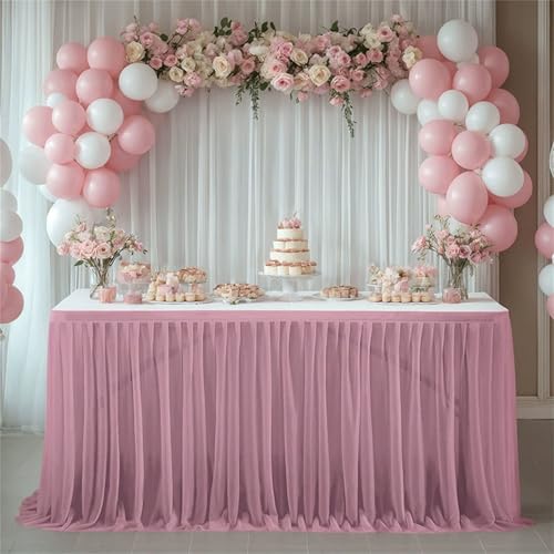 FANSU Tüll Tischrock, Tischrock Party Doppelschicht Tisch Rock Deko Tischdecke Rund Rechteckig Tischdekoration für Geburtstag Kuchen Hochzeit Babyparty Weihnachten (Lila,14FT/426x75cm) von FANSU