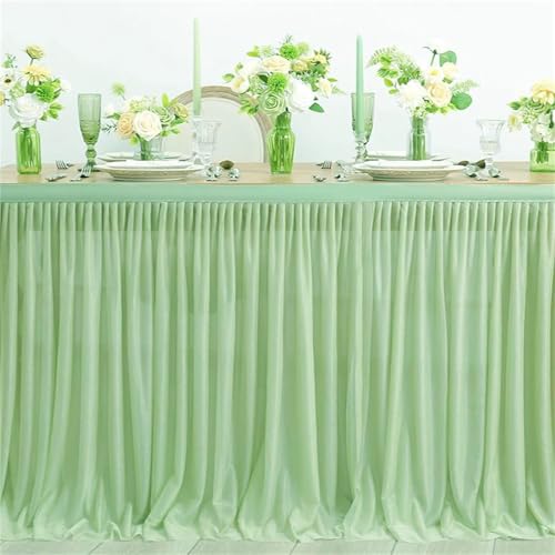 FANSU Tüll Tischrock, Tischrock Party Doppelschicht Tisch Rock Deko Tischdecke Rund Rechteckig Tischdekoration für Geburtstag Kuchen Hochzeit Babyparty Weihnachten (Salbeigrün,14FT/426x75cm) von FANSU