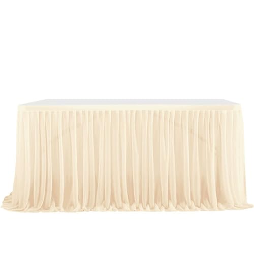 FANSU Tüll Tischrock, Tischrock Party Tisch Rock Deko Tischdecke Rund Rechteckig Tischdekoration für Geburtstag Kuchen Hochzeit Bankett Babyparty Taufe Weihnachten (Champagner,4FT/122x77cm) von FANSU