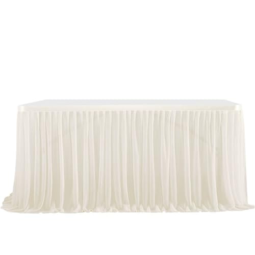FANSU Tüll Tischrock, Tischrock Party Tisch Rock Deko Tischdecke Rund Rechteckig Tischdekoration für Geburtstag Kuchen Hochzeit Bankett Babyparty Taufe Weihnachten (Cremeweiß,14FT/427x77cm) von FANSU