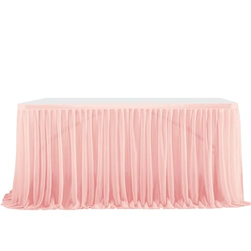 FANSU Tüll Tischrock, Tischrock Party Tisch Rock Deko Tischdecke Rund Rechteckig Tischdekoration für Geburtstag Kuchen Hochzeit Bankett Babyparty Taufe Weihnachten (Dunkelrosa,9FT/275x77cm) von FANSU