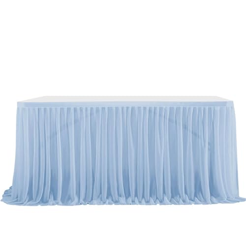 FANSU Tüll Tischrock, Tischrock Party Tisch Rock Deko Tischdecke Rund Rechteckig Tischdekoration für Geburtstag Kuchen Hochzeit Bankett Babyparty Taufe Weihnachten (Hellblau,6FT/183x77cm) von FANSU