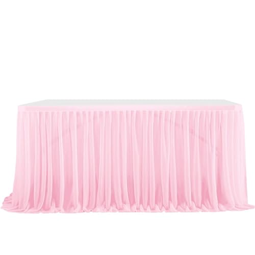FANSU Tüll Tischrock, Tischrock Party Tisch Rock Deko Tischdecke Rund Rechteckig Tischdekoration für Geburtstag Kuchen Hochzeit Bankett Babyparty Taufe Weihnachten (Rosa,4FT/122x77cm) von FANSU