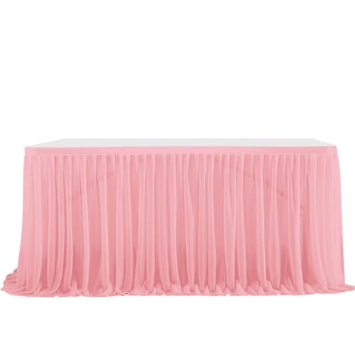 FANSU Tüll Tischrock, Tischrock Party Tisch Rock Deko Tischdecke Rund Rechteckig Tischdekoration für Geburtstag Kuchen Hochzeit Bankett Babyparty Taufe Weihnachten (Rosérosa,6FT/183x77cm) von FANSU