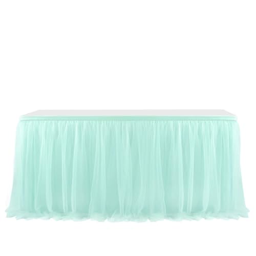 FANSU Tüll Tischrock, Tischrock Party Tisch Rock Deko Tischdecke Rund Rechteckig Tischdekoration für Kuchen Bankett Babyparty Taufe Hochzeit Weihnachten Geburtstag (Cyan,9FT/275x77cm) von FANSU
