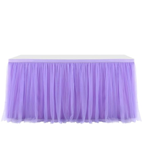 FANSU Tüll Tischrock, Tischrock Party Tisch Rock Deko Tischdecke Rund Rechteckig Tischdekoration für Kuchen Bankett Babyparty Taufe Hochzeit Weihnachten Geburtstag (Lila,14FT/427x77cm) von FANSU
