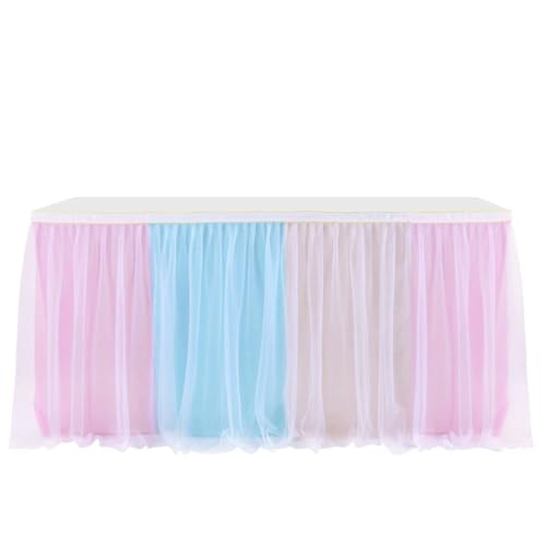 FANSU Tüll Tischrock, Tischrock Party Tisch Rock Deko Tischdecke Rund Rechteckig Tischdekoration für Kuchen Bankett Babyparty Taufe Hochzeit Weihnachten Geburtstag (Mehrfarbig,14FT/427x77cm) von FANSU