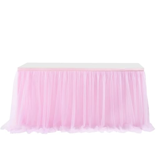 FANSU Tüll Tischrock, Tischrock Party Tisch Rock Deko Tischdecke Rund Rechteckig Tischdekoration für Kuchen Bankett Babyparty Taufe Hochzeit Weihnachten Geburtstag (Rosa,6FT/183x77cm) von FANSU