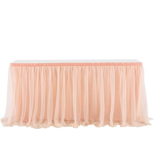FANSU Tüll Tischrock, Tischrock Party Tisch Rock Deko Tischdecke Rund Rechteckig Tischdekoration für Kuchen Bankett Babyparty Taufe Hochzeit Weihnachten Geburtstag (Roségold,14FT/427x77cm) von FANSU