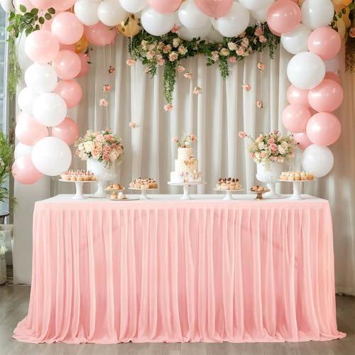 FANSU Tüll Tischrock,Tischrock Party Tisch Rock Deko Tischdecke Rund Rechteckig Tischdekoration für Geburtstag Kuchen Bankett Babyparty Taufe Hochzeit Weihnachten (Blassrosa,6FT/183x77cm) von FANSU