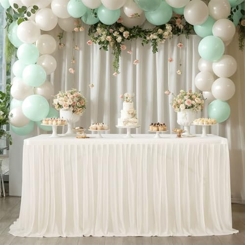 FANSU Tüll Tischrock,Tischrock Party Tisch Rock Deko Tischdecke Rund Rechteckig Tischdekoration für Geburtstag Kuchen Bankett Babyparty Taufe Hochzeit Weihnachten (Cremeweiß,14FT/427x77cm) von FANSU