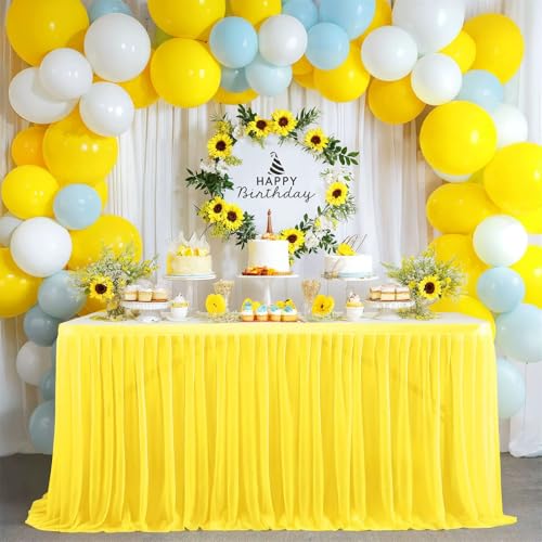 FANSU Tüll Tischrock,Tischrock Party Tisch Rock Deko Tischdecke Rund Rechteckig Tischdekoration für Geburtstag Kuchen Bankett Babyparty Taufe Hochzeit Weihnachten (Gelb,6FT/183x77cm) von FANSU