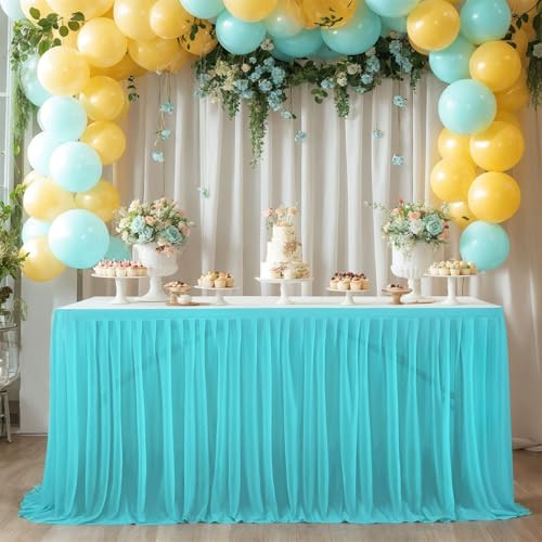 FANSU Tüll Tischrock,Tischrock Party Tisch Rock Deko Tischdecke Rund Rechteckig Tischdekoration für Geburtstag Kuchen Bankett Babyparty Taufe Hochzeit Weihnachten (Graublau,9FT/275x77cm) von FANSU