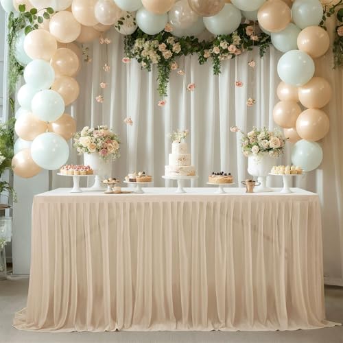 FANSU Tüll Tischrock,Tischrock Party Tisch Rock Deko Tischdecke Rund Rechteckig Tischdekoration für Geburtstag Kuchen Bankett Babyparty Taufe Hochzeit Weihnachten (Graubraun,14FT/427x77cm) von FANSU