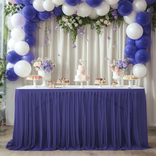 FANSU Tüll Tischrock,Tischrock Party Tisch Rock Deko Tischdecke Rund Rechteckig Tischdekoration für Geburtstag Kuchen Bankett Babyparty Taufe Hochzeit Weihnachten (Marineblau,14FT/427x77cm) von FANSU