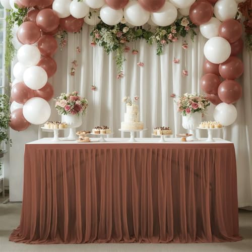FANSU Tüll Tischrock,Tischrock Party Tisch Rock Deko Tischdecke Rund Rechteckig Tischdekoration für Geburtstag Kuchen Bankett Babyparty Taufe Hochzeit Weihnachten (Rostbraun,9FT/275x77cm) von FANSU