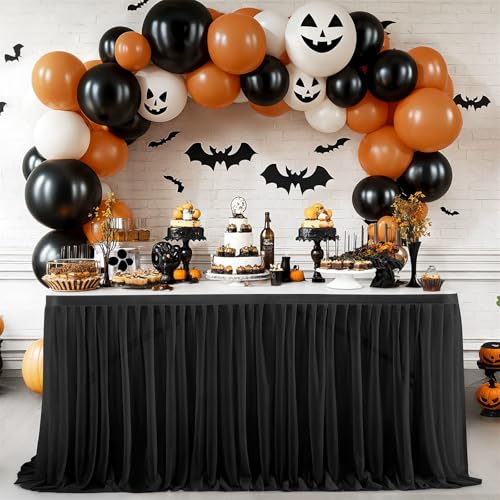 FANSU Tüll Tischrock,Tischrock Party Tisch Rock Deko Tischdecke Rund Rechteckig Tischdekoration für Geburtstag Kuchen Bankett Babyparty Taufe Hochzeit Weihnachten (Schwarz,6FT/183x77cm) von FANSU